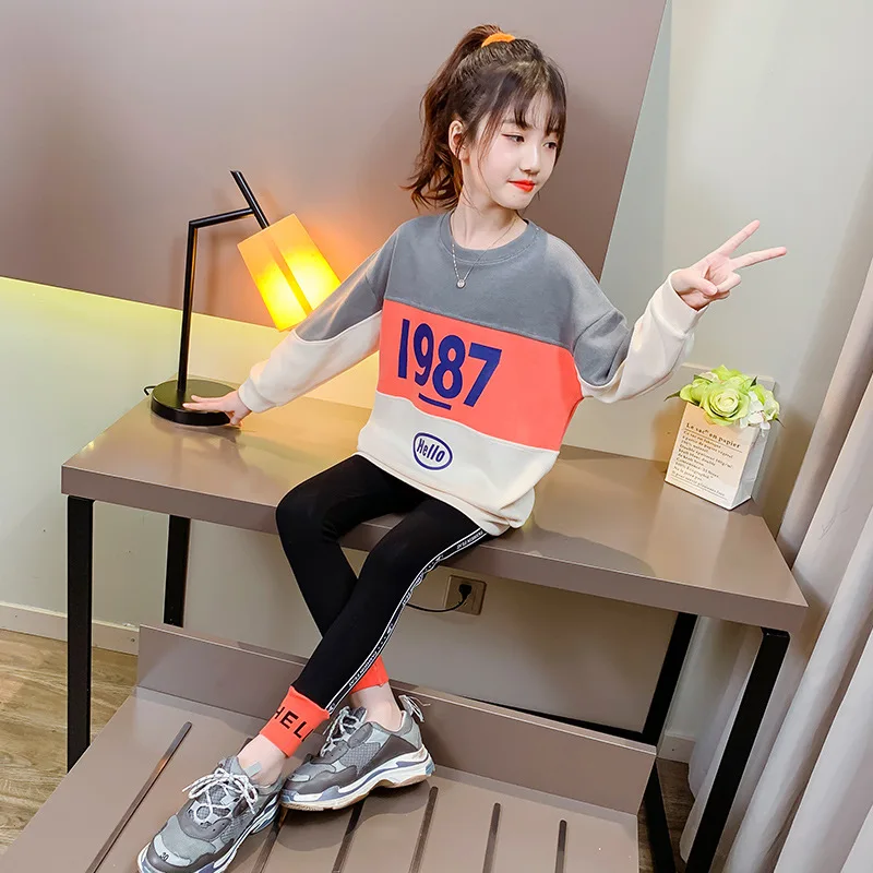 Дешевый детский костюм Модный хлопковый комплект из двух предметов с круглым