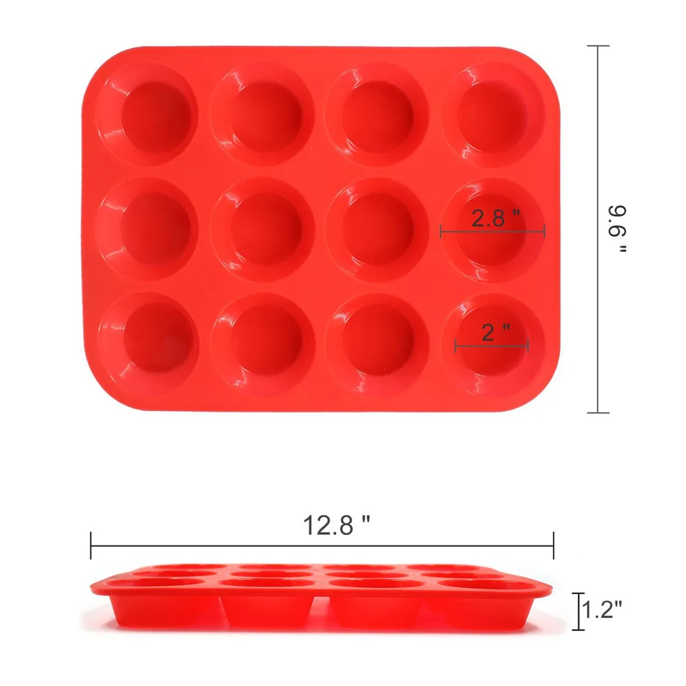 

12 Cup Silicone Muffin Cupcake Baking Pan Non Stick Dishwasher Microwave Safe Mould Kitchen DIY Cookie Oven Bake Mold