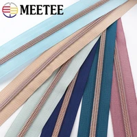 4meters 5 colored cloth rose gold teeth plastic coil zippers bag nylon zipper for sewing diy zips garment accessories
