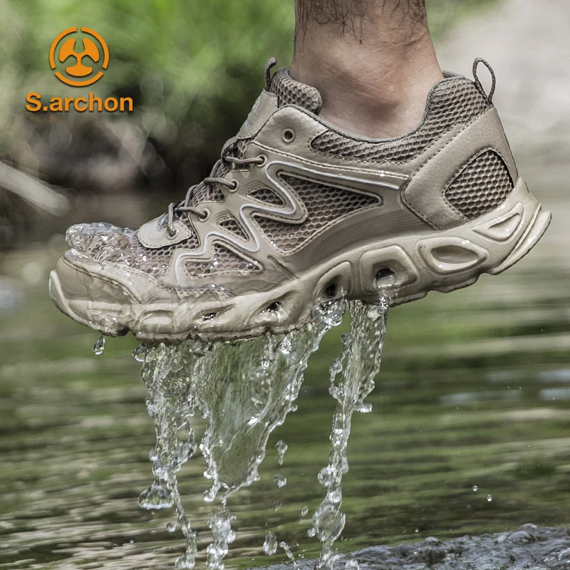 Outdoor Upstream Shoes Men Breathable Hiking Shoes Summer Mesh Ultralight Amphibious Wading Anti-skid Shock Absorption Sneaker