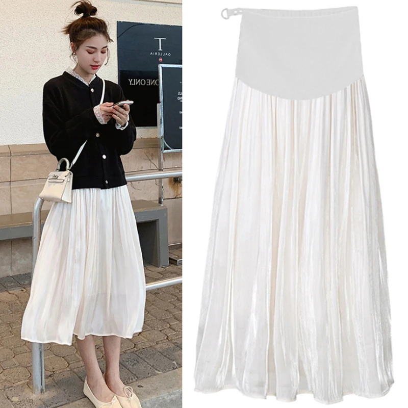 

Maternity Skirts Care Belly A-Line Pleated Chiffon Skirt High Waist for pregnant women Pregnancy Long Skirts Clothing