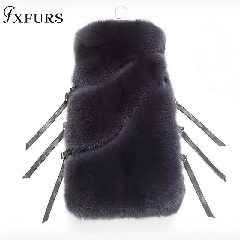 FXFURS женский жилет из натурального Лисьего меха, женский зимний Осенний жилет из натурального Лисьего меха, пальто, Модный женский жилет из натурального меха, женский жилет