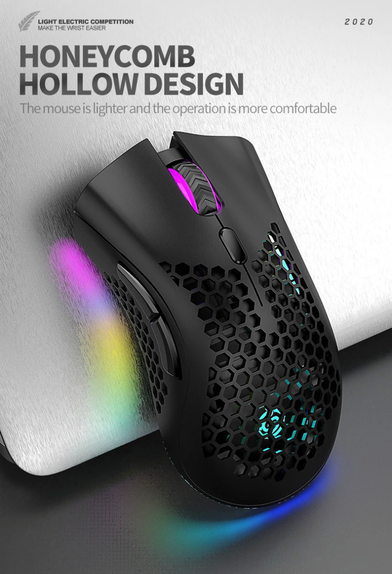 

BM600 2.4GHz Wireless Mouse 1600DPI USB Rechargeable Honeycomb RGB Optical Mouse For Laptop PC Computer Peripherals Dropshipping