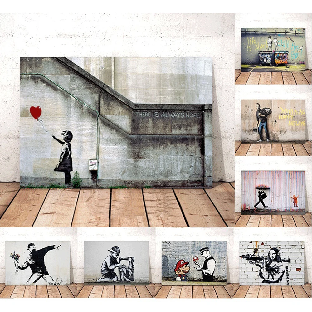 

Декоративная живопись Banksy, абстрактное искусство, уличное граффити, холст, живопись для кабинета, спальни, стена, домашнее искусство, Декор, ...