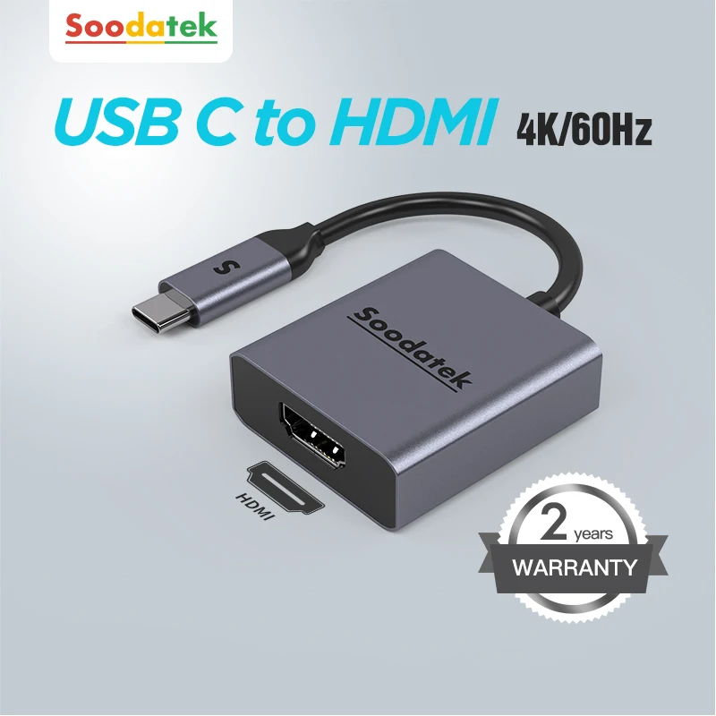 

Soodatek кабель-Переходник USB C на HDMI-совместимого адаптера 4K 60 Гц Тип C Thunderbolt 3 к HDMI порт подключения типа C: совместим для MacBook Pro Air iPad Pro USB-C