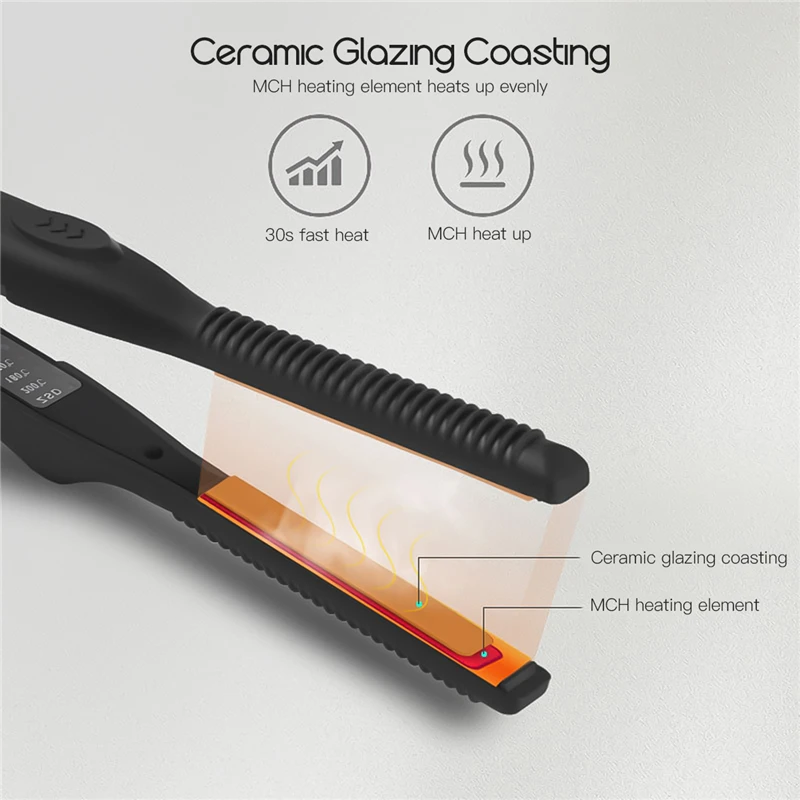 2 In 1 Electirc Hair Iron Ceramic Hair Straightener Temperature Adjustment Flat Iron Straightening Curler Men Hair Styling Tool