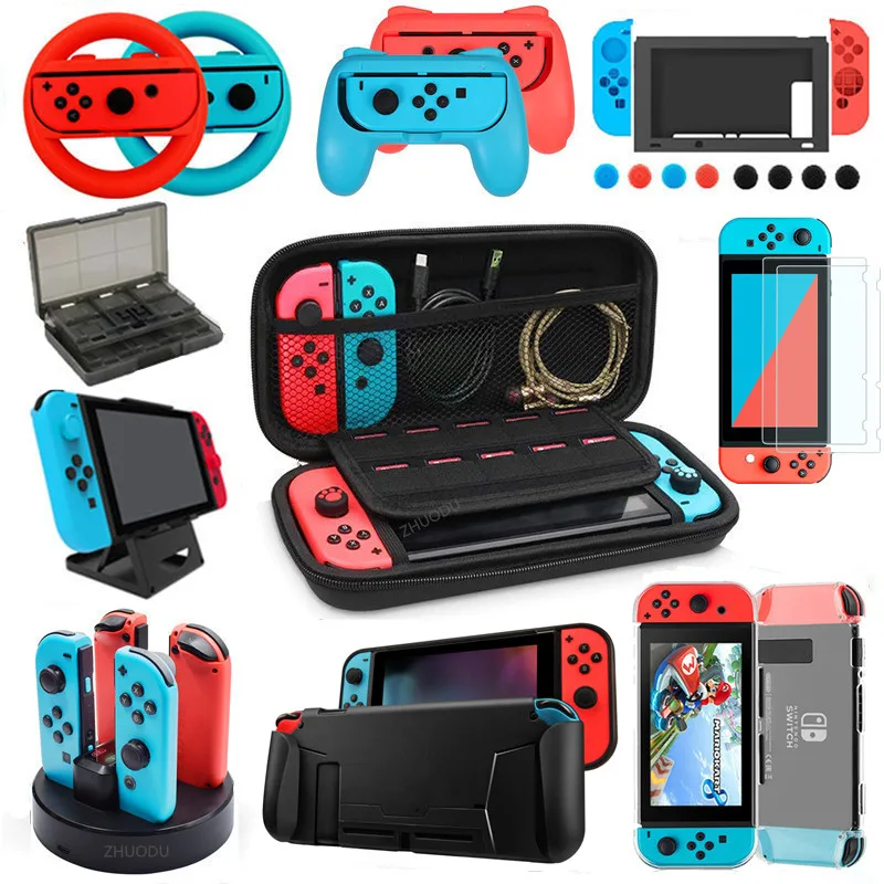 

Game Accessory Set Black Red Blue for Nintend Switch Travel Carrying Bag Charging Dock Screen Protector Case Charging Cable