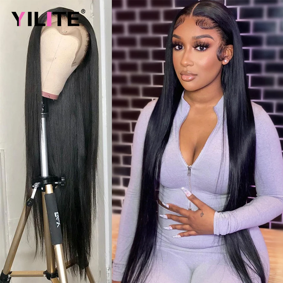 

Bone Straight 13x4 Lace Frontal Human Hair Wigs Pre Plucked Natural Black HD Transparent Lace Front Wigs Brazilian Hair Glueless