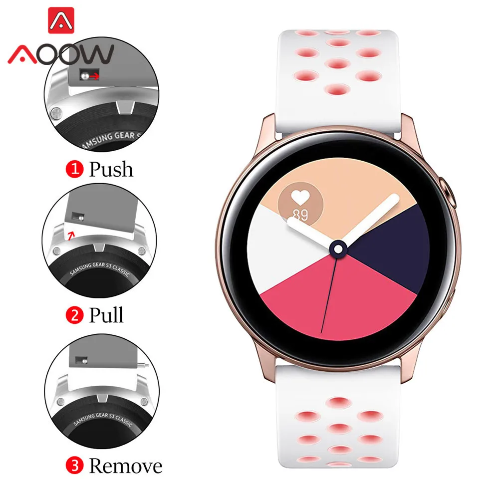 20 мм силиконовый спортивный ремешок для samsung Galaxy Watch Active 42 мм gear S2 Amazfit bip Мягкий ТПУ дышащий браслет ремешок