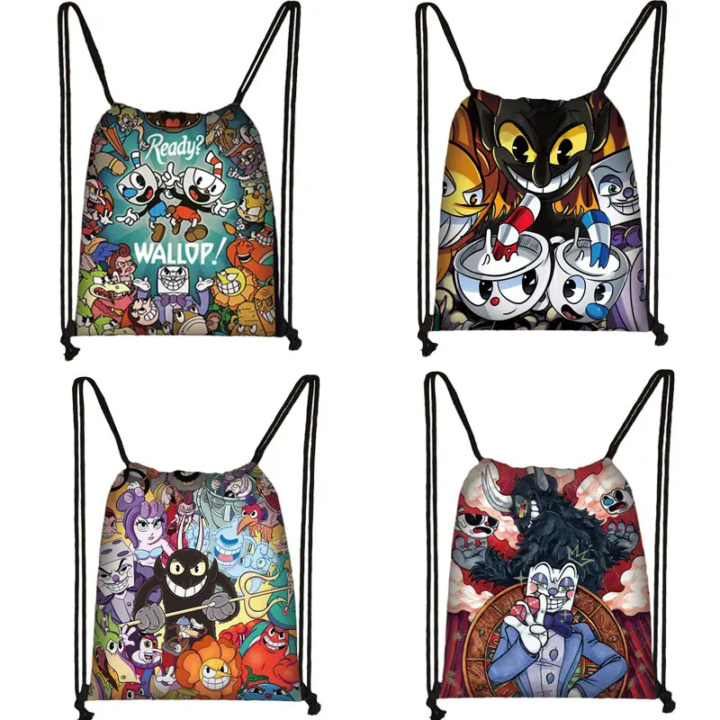

Cuphead Game Mugman Cartoon Drawstring Bag Backpack Daily Casual Boys Girls knapsack Drawstring Bags