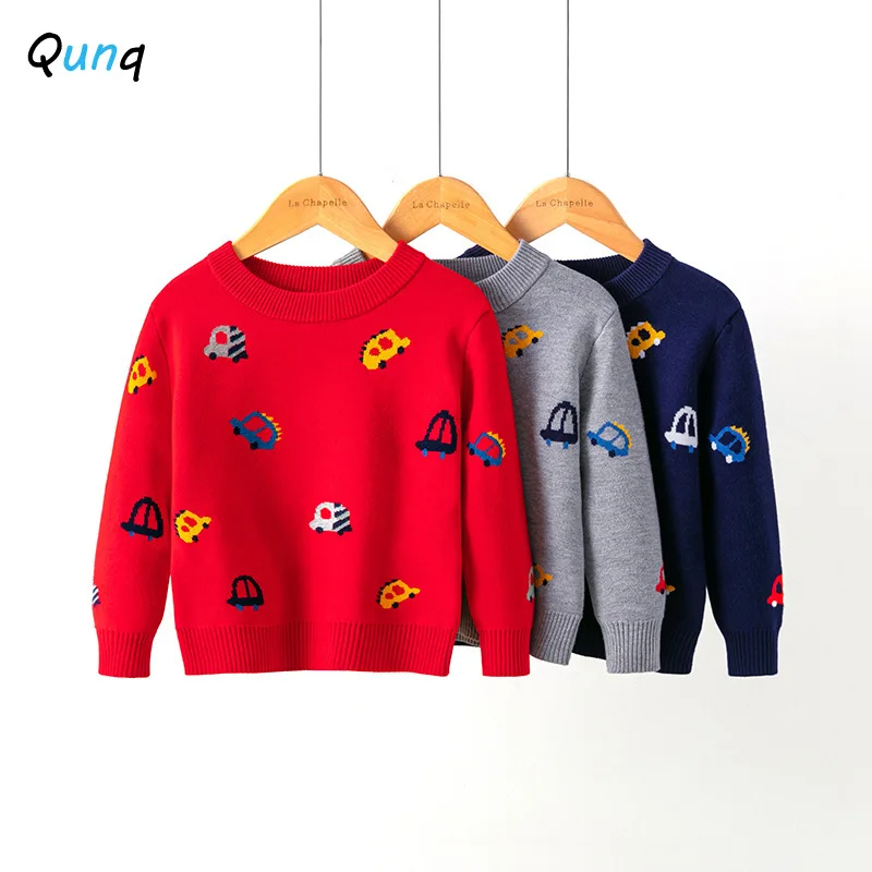 

Qunq Boys Sweater Cartoon Car Knitted Girls Spring Fall Outerwear 2021 New High Quality Boutique Children Pullovers Kids Tops