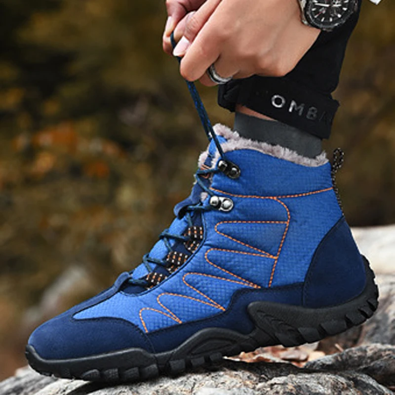 

New 2021 men winter boots thick fur snow boots outdoor shoes man high top winter shoes non-slip waterproof large size 38-46