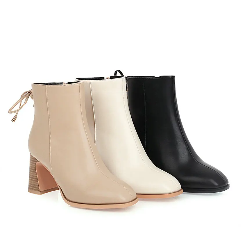 

ESVEVA 2021 Elegant Classic Zipper Square High Heel PU Leather Ankle Boots Platform Women Boots Shoes Boots Size 34-43