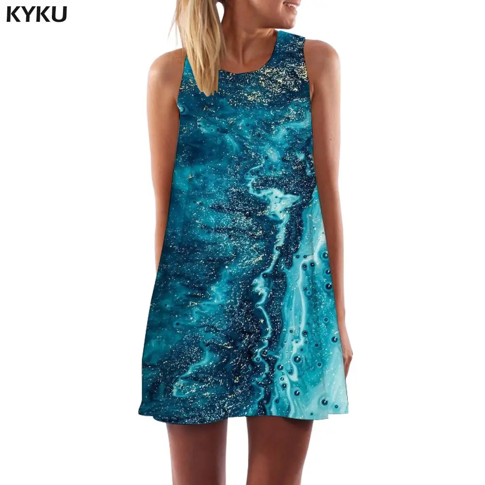 

Женское платье с абстрактным принтом KYKU, темно-синее платье с психоделическим принтом, Элегантная туника без рукавов для офиса,