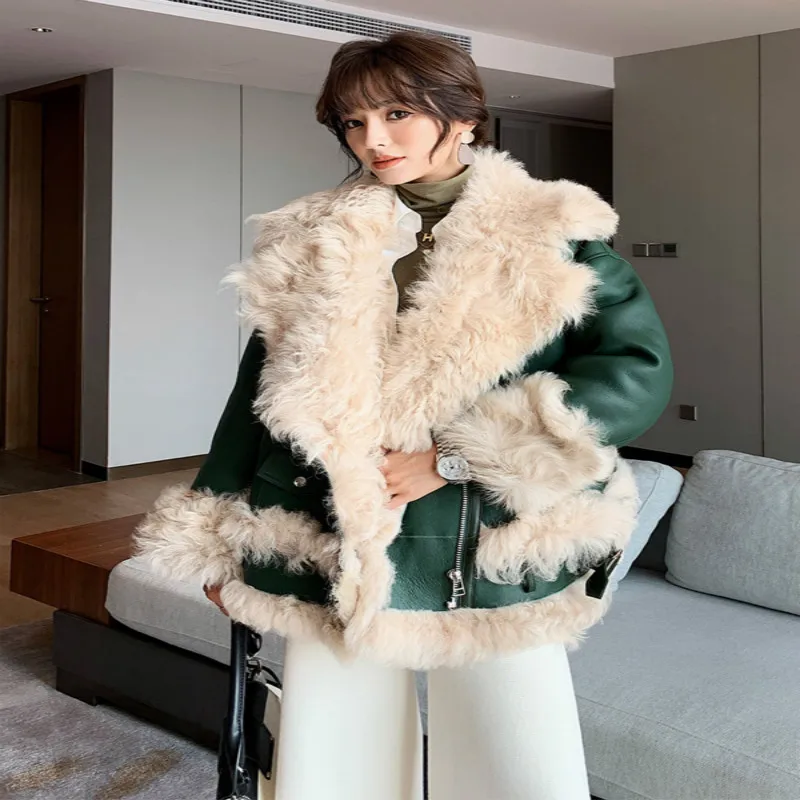 Пальто из натурального овечьего меха Женская куртка натуральной кожи с