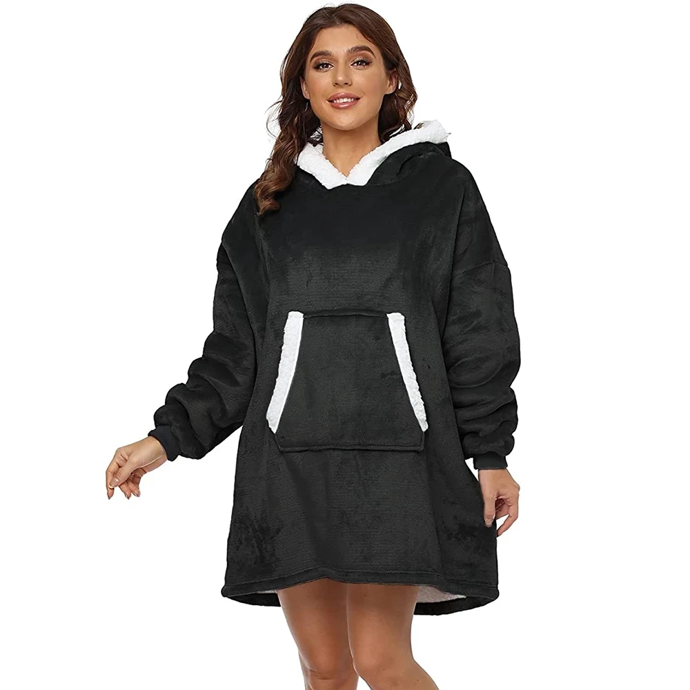 

Oversized Blanket Hoodie Women Winter Hooded Wearable Family TV Blanket With Sleeves Sherpa Fleece Sweat Plaid Hoody Sweatshirt