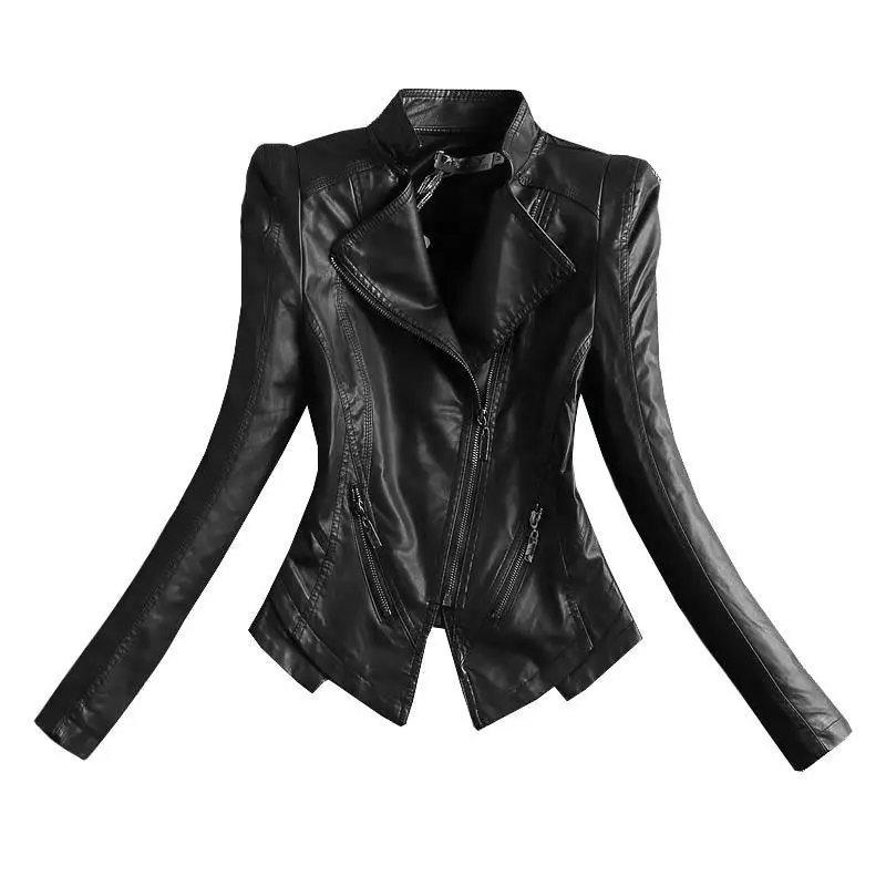 

2021 New Fashion Slim Women Motorcycle Leather Wild Short Women's Leather Jacket Leisure Coat Female Black Women's Clothing
