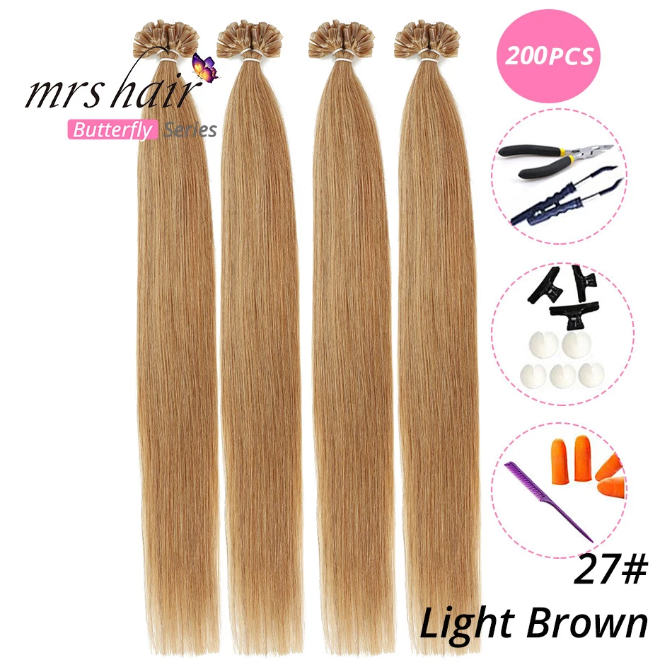 MRS HAIR, 1 г/шт., 14 дюймов, 16 дюймов, 20 дюймов, 24 дюйма, накладные волосы, прямые волосы Remy Nail, кератиновые человеческие волосы, 50 шт - Цвет: KUT27-200