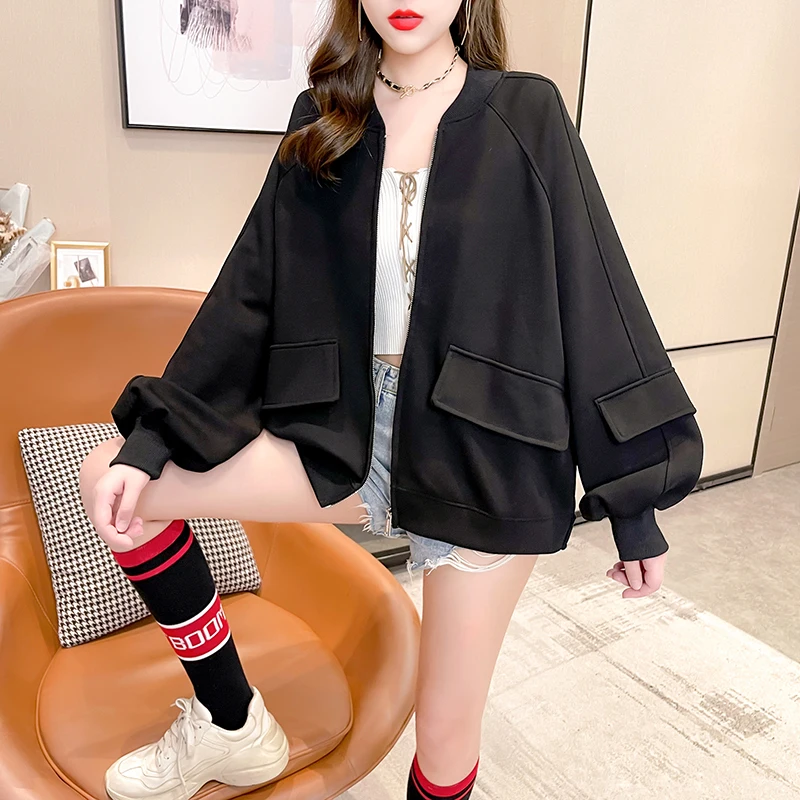 

Cotton Solid Women's Sweatshirts Plus Size O-neck Autumn Winter Casual Loose Clothing Lady Fashion Long Sleeve Top Houthion