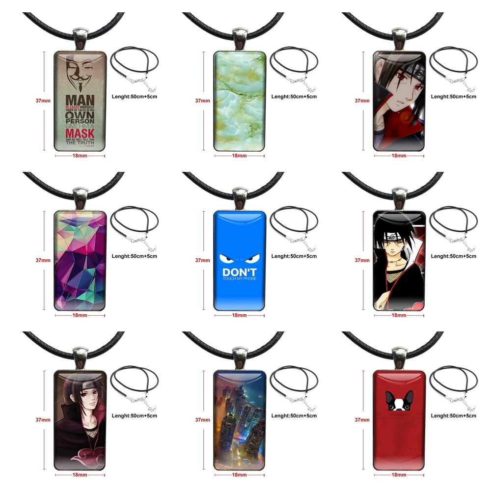 Femmes For Women Girl Gift Hokage Ninjia Chiha Itachi Design Fashion Vintage Glass Women Rectangle Necklace Pendants