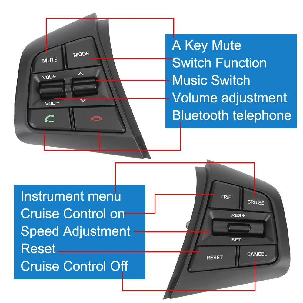 For Hyundai ix25 (creta) 1.6L Car Steering Wheel Buttons Bluetooth Switches Remote Volume Button  With Cables Cruise Control images - 6