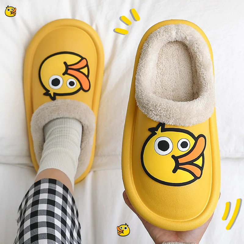 

2021 Cotton Women's Fur Slippers Winter Plus Velvet Cartoon Home Couple Waterproof flat heels Indoor Slides Ladies Autumn Shoes