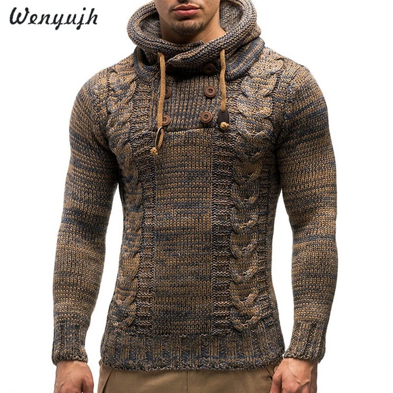 WENYUJH, осенне-зимние мужские свитера с капюшоном, мужские свитера, хлопковый джемпер, мужские Модные Повседневные серые и винные тонкие мужские свитера, Hombre