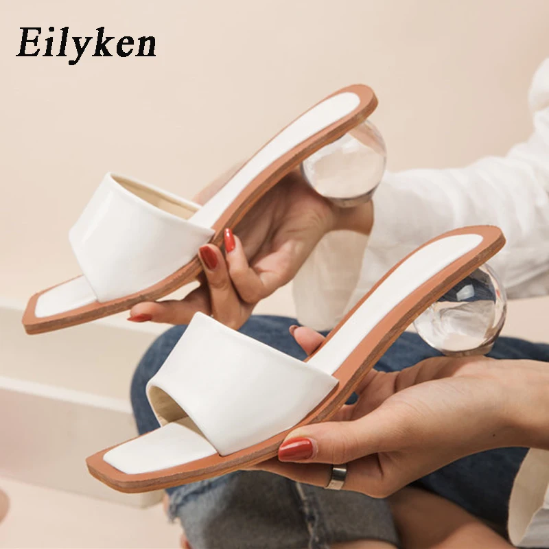 

Eilyken Size 35-43 Clear Crystal Round Ball Heels Slippers Women Summer Beach Peep Toe Slides Shoes Woman Flip Flops Sandals