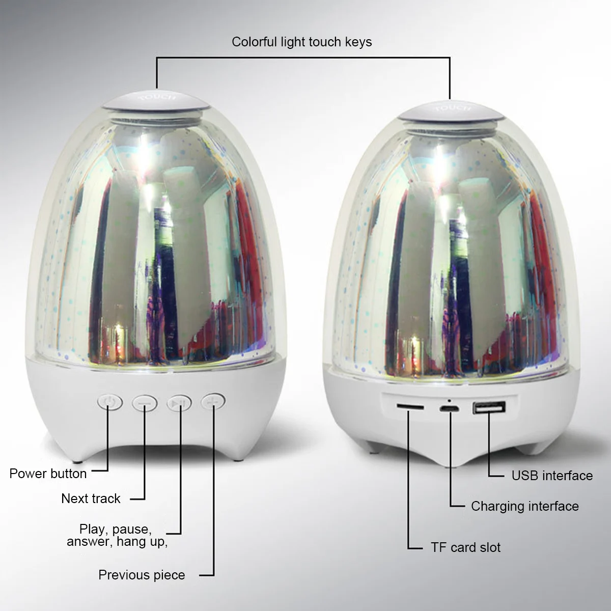 Беспроводной Bluetooth-динамик светодиодный сенсорный контроль многоцветный
