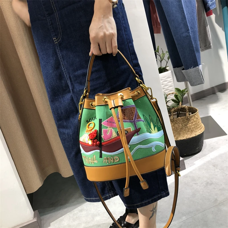 Женская Холщовая Сумка в стиле пэчворк с вышивкой сумочки на плечо мессенджер