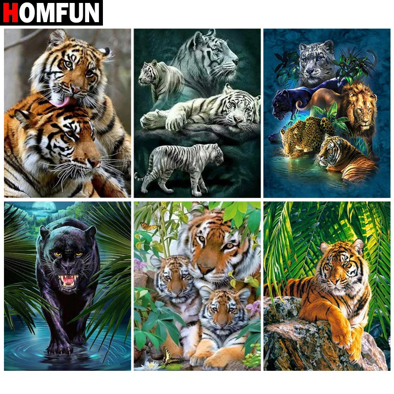 HOMFUN Art 5D Diy Алмазная картина "Животные тигр, Лев, леопард" алмазные картины Вышивка крестиком 3D Стразы Декор для вышивки
