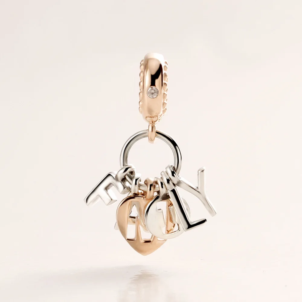 

Genuine 925 Sterling Silver Charm Rose Gold Perfect Family Pendant Beads Fit Women pandora Bracelet & Necklace Diy Jewelry