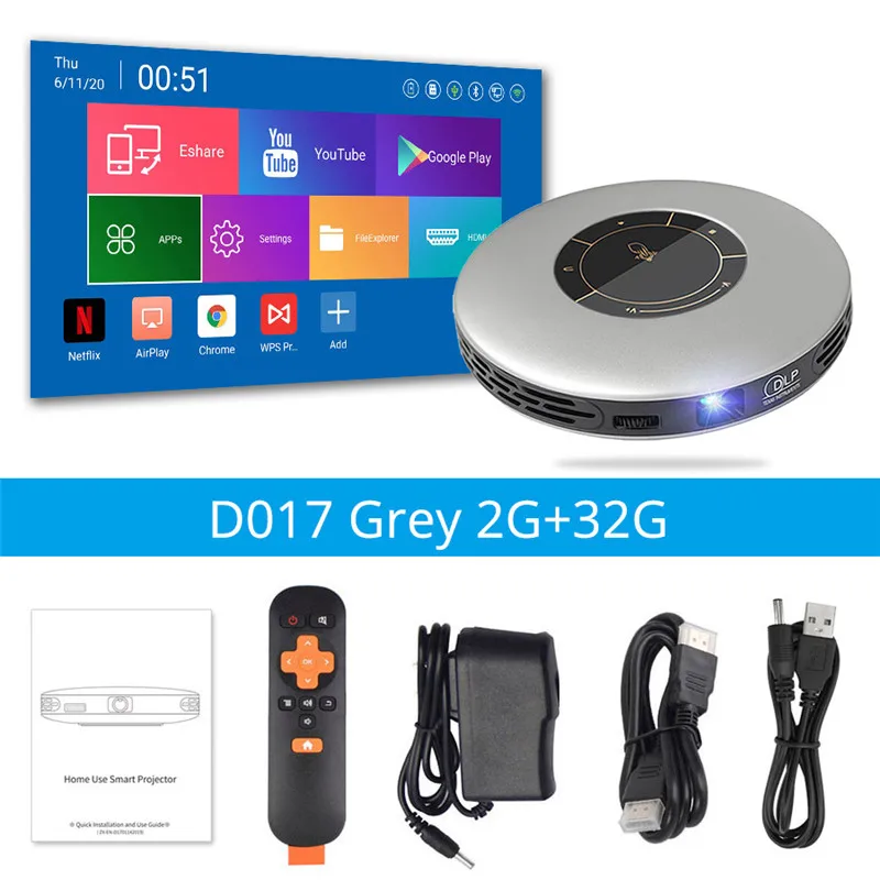 

1+16G Mini DLP Projector WiFi Bluetooth4.0 LED 50ANSI Lumens Home Theater USB Pocket Beamer 1080p Proyector Remote Control