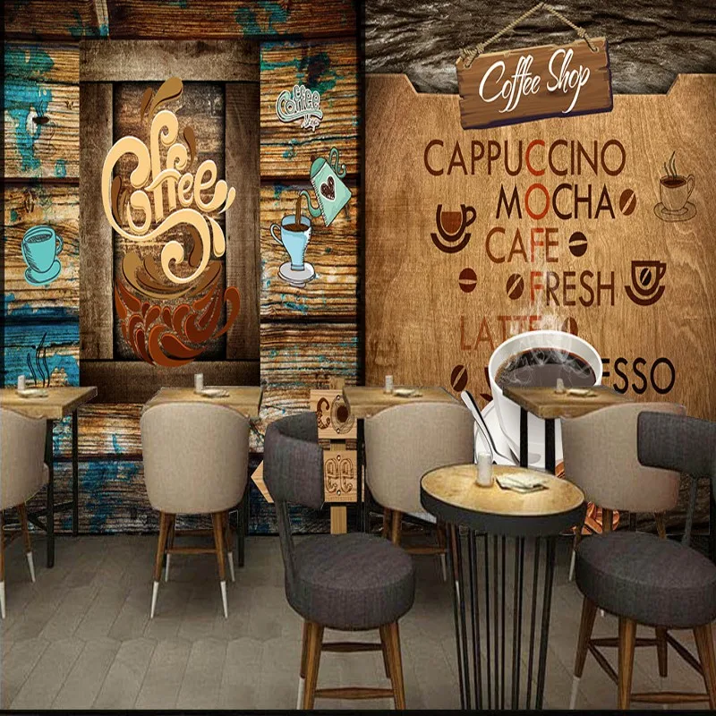 

Drop Shipping Photo Wallpaper Retro Wooden Cafe Background Wall Mural Restaurant Lounge Bar Custom Decoration Wallpaper