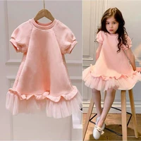2021 new spring and summer childrens pink casual skirt fashion dress girls net yarn short sleeved princess dress for kids