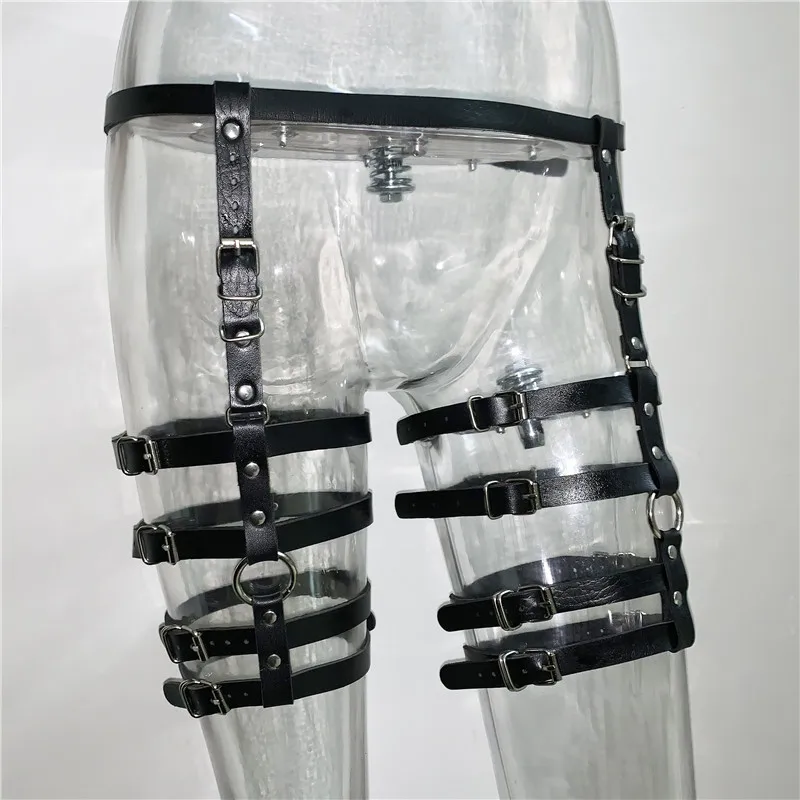 

Gothic PU Faux Leather Leg Bandage Garter Hollow Out Rivet Metal Round Ring Patchwork Suspender Music Festival Harness Garters