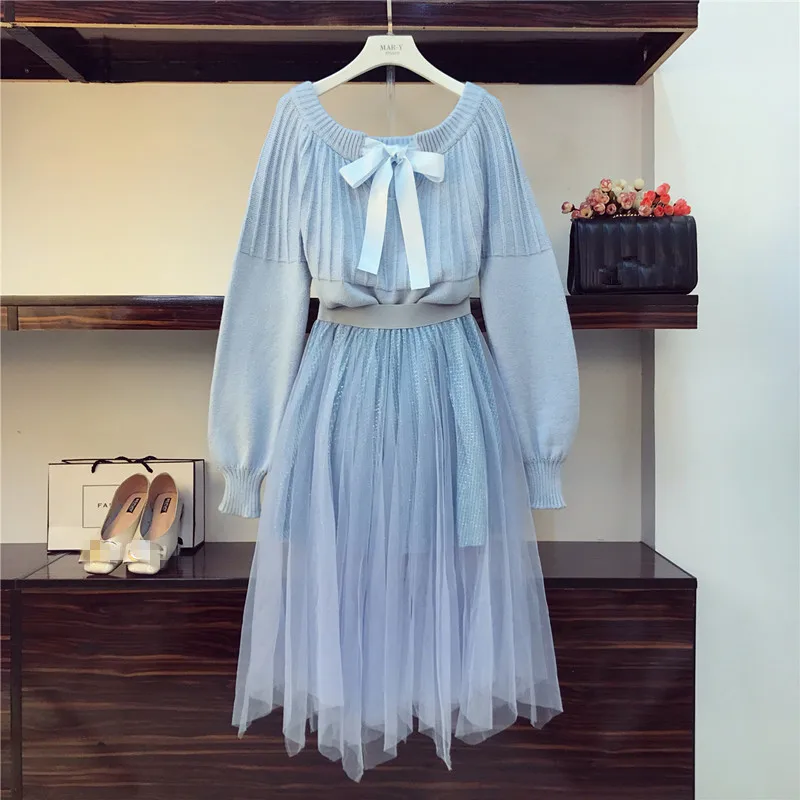 Сказочный сетчатый комплект с юбкой 2019 новый осенний шейный галстук-бабочка