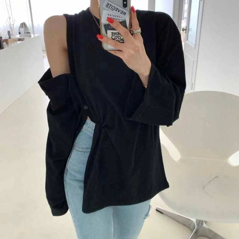 Осенняя пикантная женская футболка с открытыми плечами корейские футболки