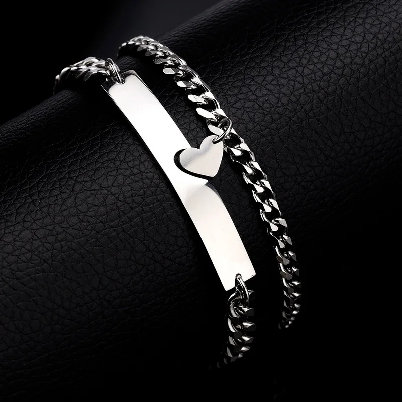 

2Pcs/Set Heart Shaped Magnet Attraction Bracelet for Couples Stainless Steel Cuba Chain Men's and Women's Charm Jewelry Gifts