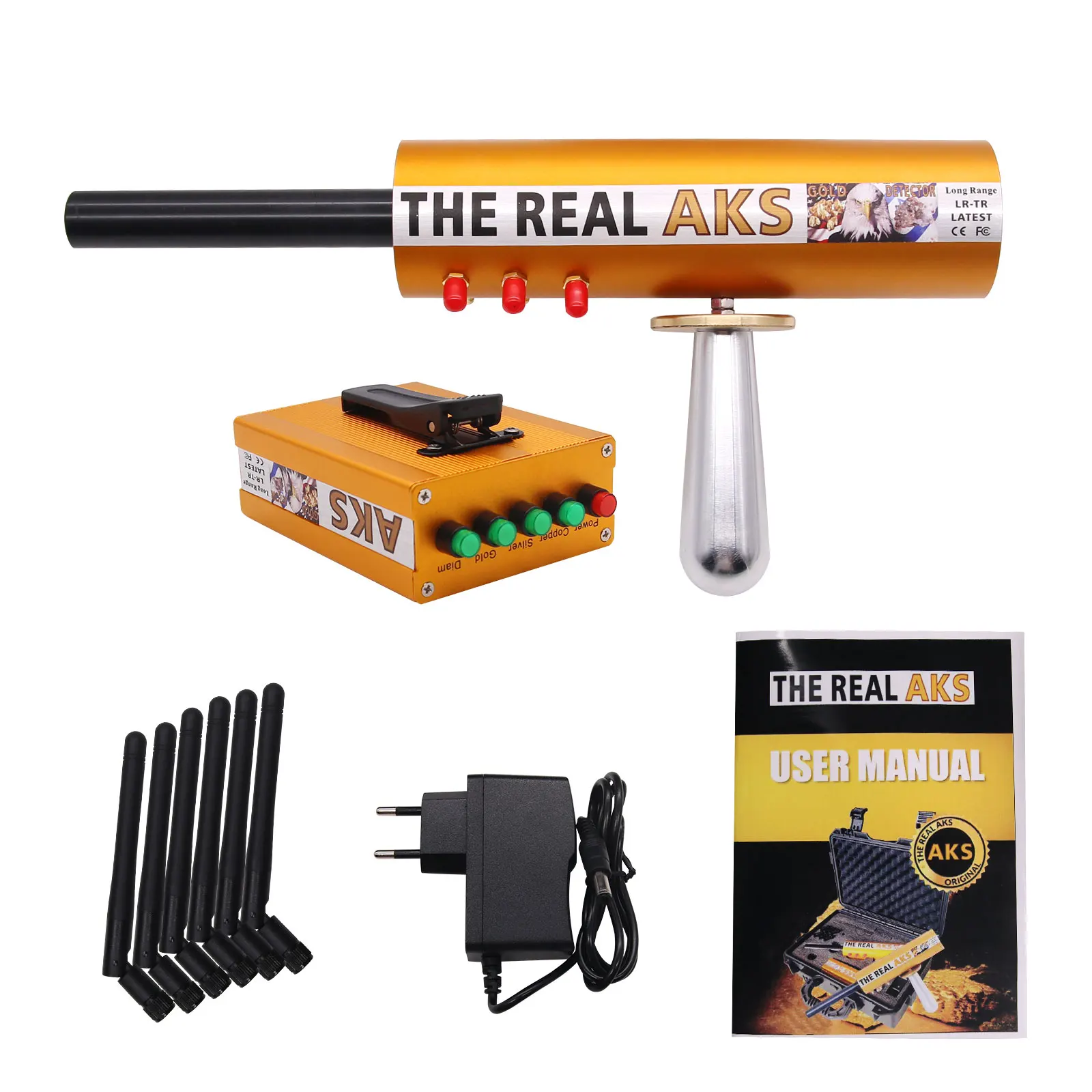 

The Real AKS Gold Long Range Gold Detector with 6 Antennas Plastic Carry Case for Gold Silver