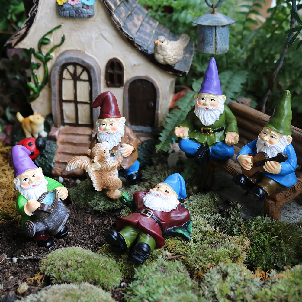 

Miniature Garden Gnomes Statue Fairy Garden Gnomes Mini Figurine Small Garden Elfin Outdoor Bonsai Dwarf Elves Pixie 5pcs Set