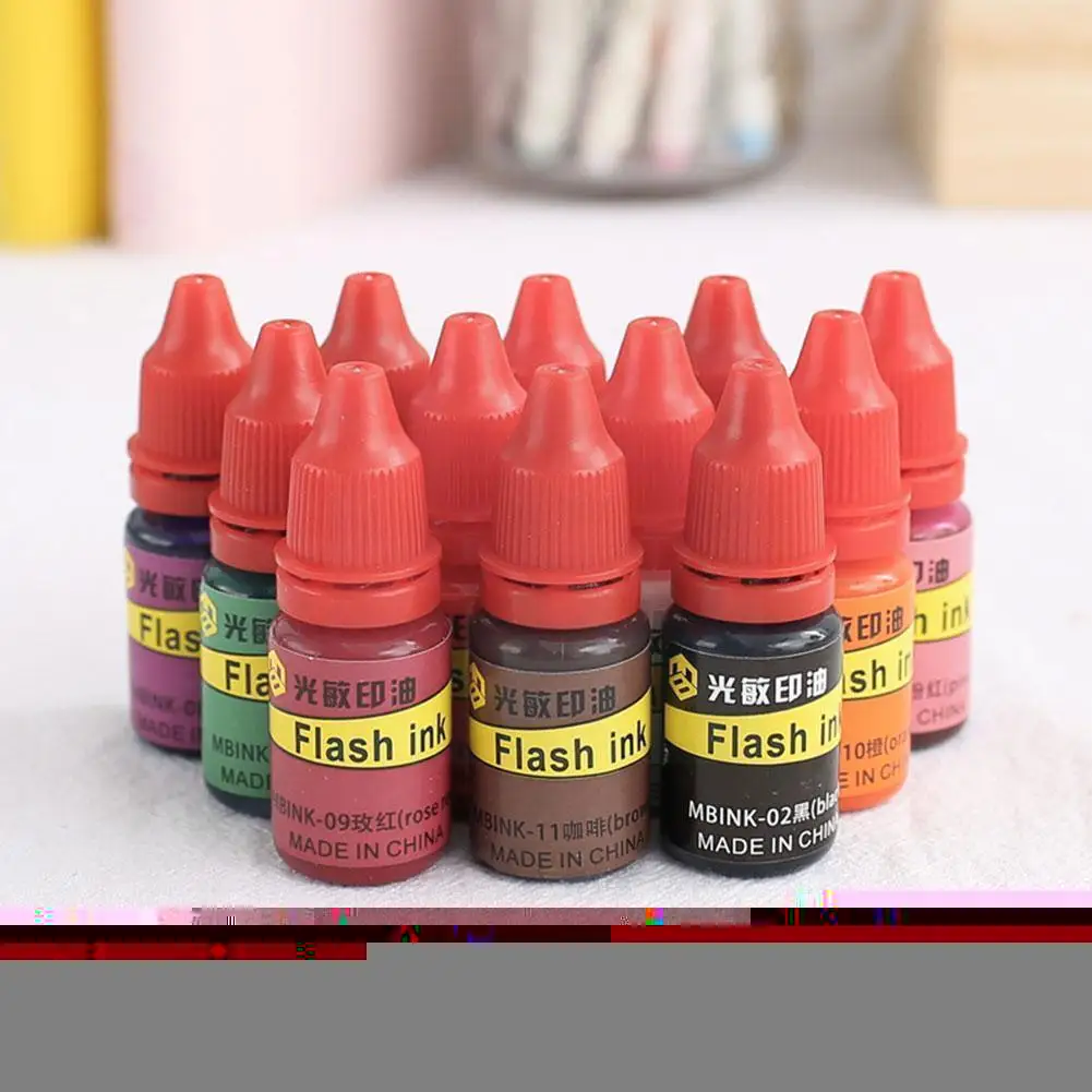 

10ml Red Blue Green Purple Black Handbook Ink Flash Refill Ink For Photosensitive Seal Mimeograph Machine Diy Office Suppli T7j0