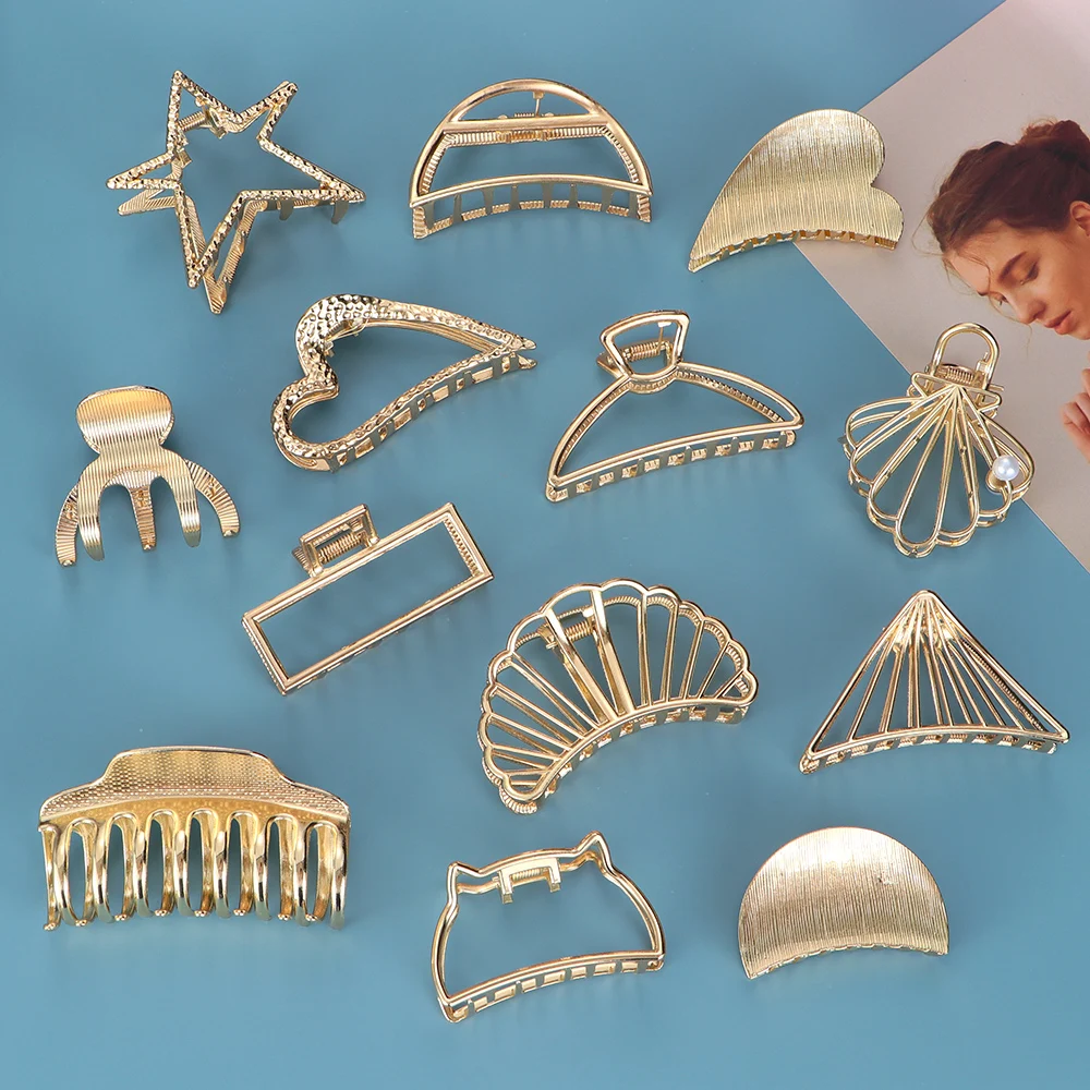 Новые модные женские золотые геометрические Простые полые заколки для волос из