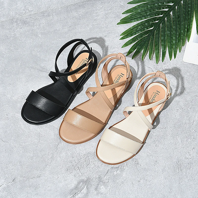 

SKLFGXZY 2021 Summer Brand Women's Shoes Women Fashion Sandals Black Genuine Leather Outdoor Cowhide Sandals
