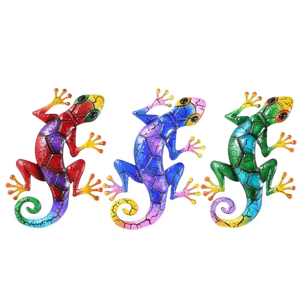 

3pcs Rustproof Iron Gecko Wall Art Decor Sculpture Hang Indoor Outdoor For Home Bedroom Living Room Office Garden Decoration