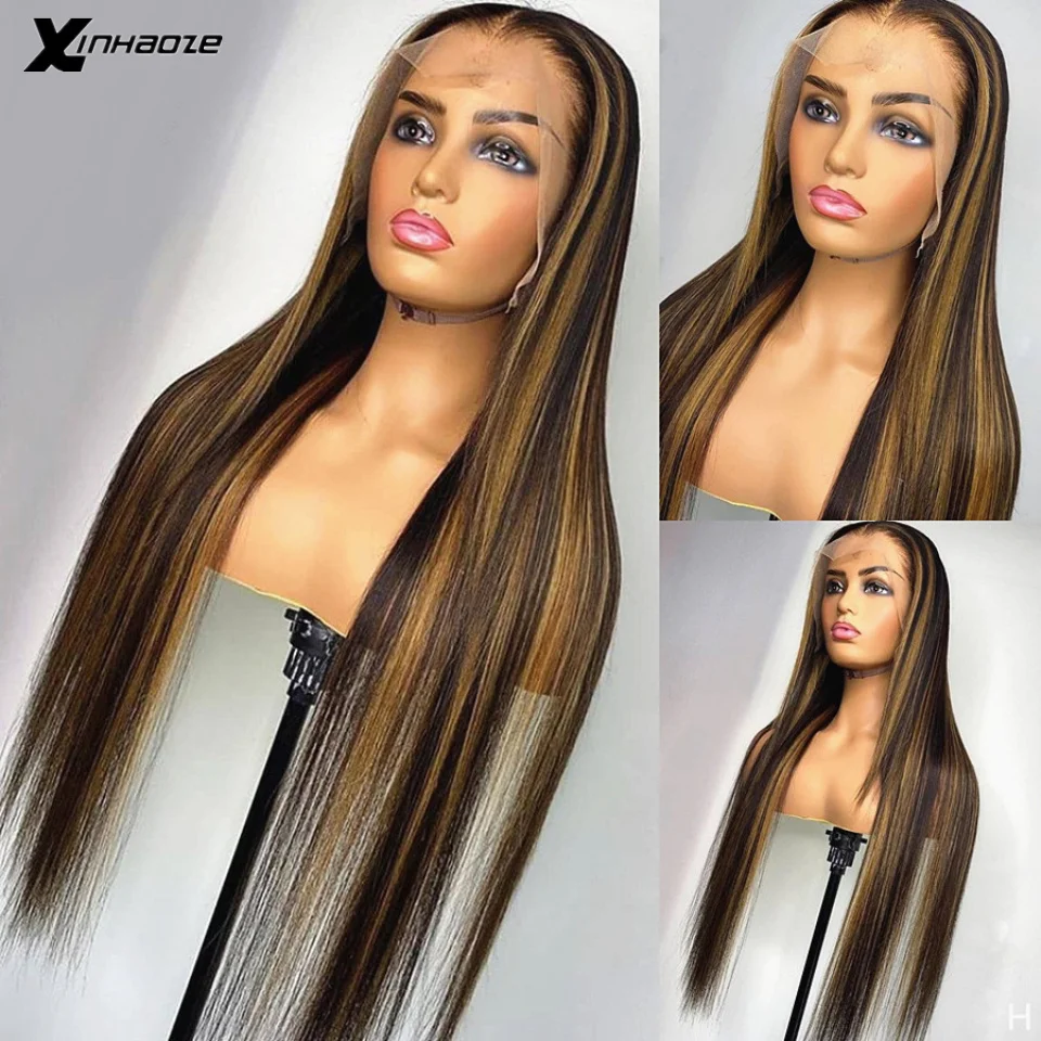 

13x6x1 прямые медовый блонд Омбре цвет выделить 150% плотность кружева передние человеческие волосы парики для женщин Реми бразильские выщипан...