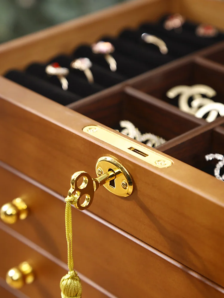 Retro Solid Wood Jewelry Box Large Capacity Multi-layer Put Ring Earring Storage
