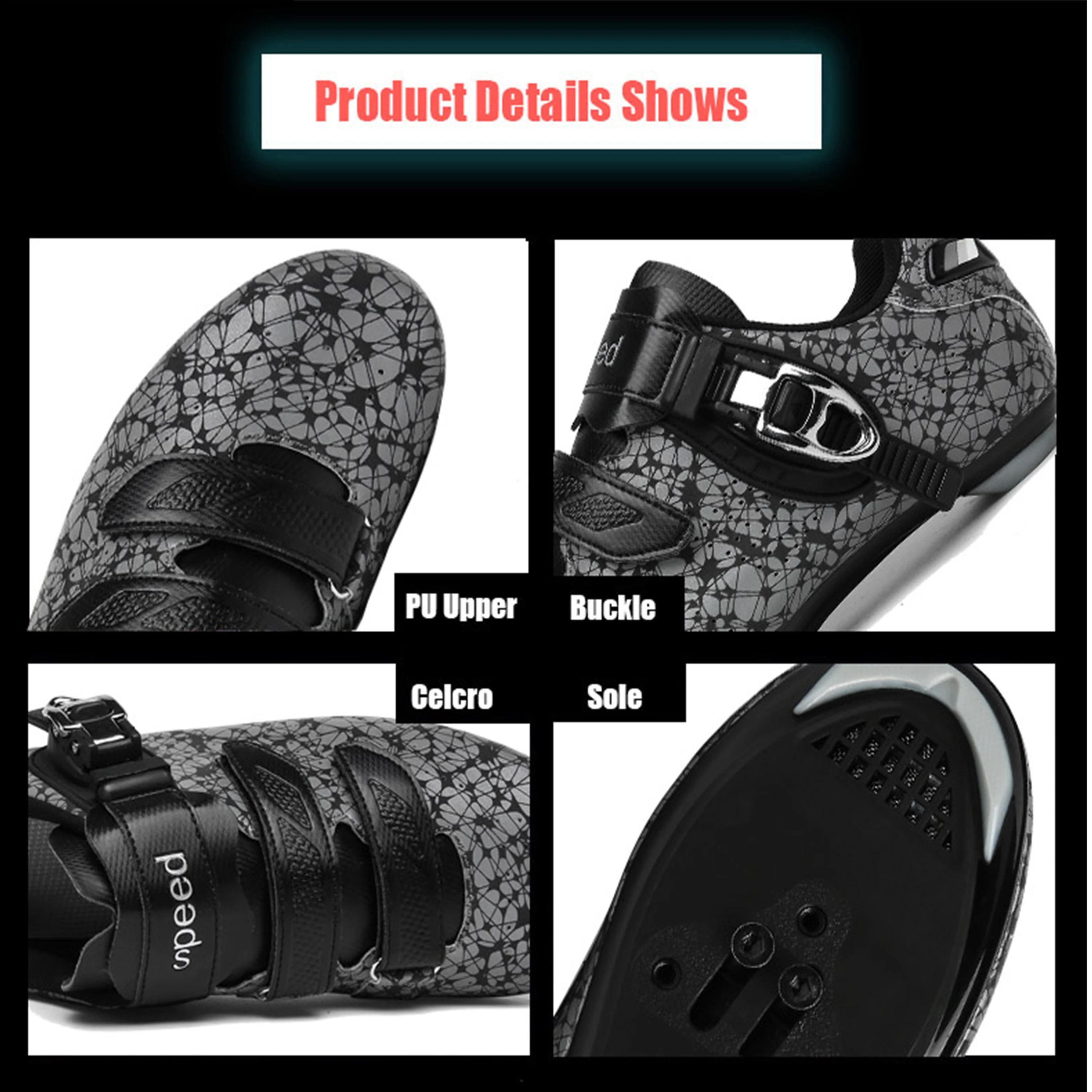 

night vision non-slip mtb road bike cycling shoes outdoor riding shock absorption 5D colorful bicycle mtb road lock shoes