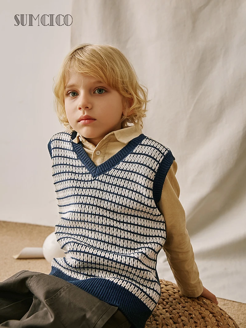

Sumcico 2020 Latest Boys Vest Kids Casual V-neck Jacquard British Style Vest Toddler's Soft Warm Cotton Vest Dailywear Age 2-15Y