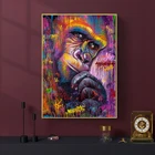 Абстрактная картина на стену разноцветные обезьянки с изображением животных гориллы, Картина на холсте, для гостиной